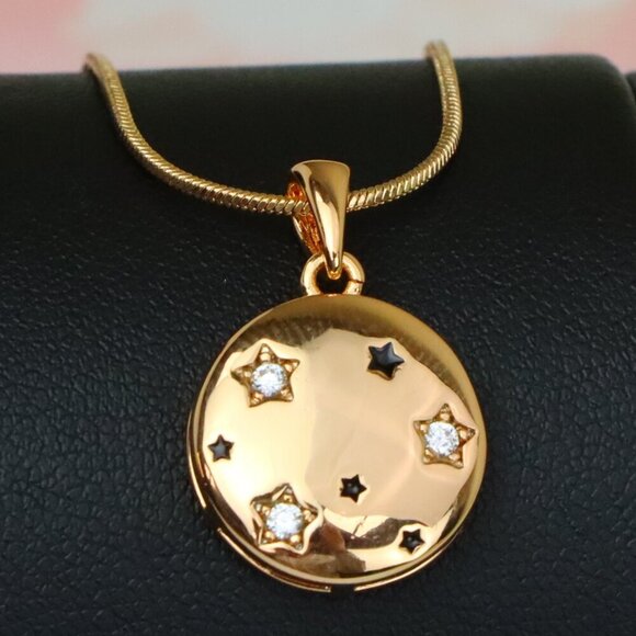 "Celestial Starry Moon Rose Gold Pendant Round Charm, XPPT1598 - Picture 1 of 13